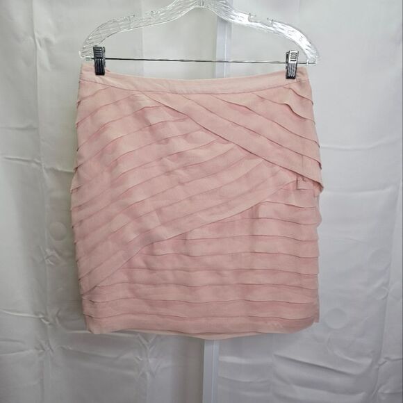 New York & Company Pink Asymmetrical Pleated Mini Skirt Size 10 - Picture 1 of 10